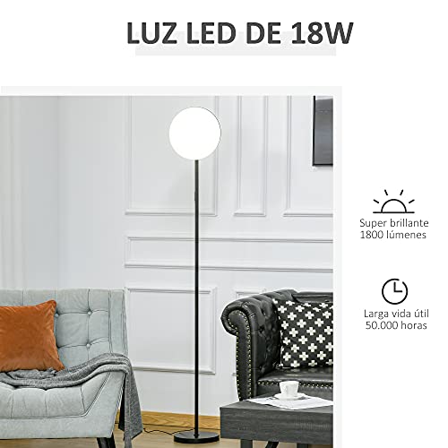 HOMCOM Lámpara de Pie LED 18 W/1800 LM con 3 Brillos Ajustables Cabezal Giratorio y Base de Metal Lámpara de Lectura Moderna para Salón Dormitorio Ø28x171,5 cm Negro