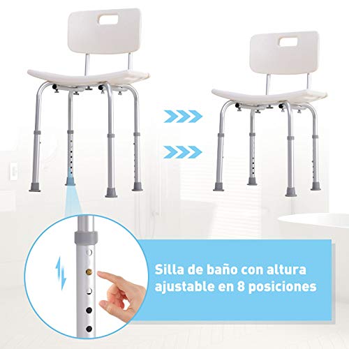 HOMCOM Silla ducha aluminio ayuda baño taburete banqueta regulable ajustable wc asiento