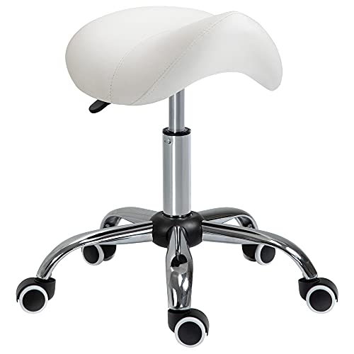 HOMCOM Silla Trabajo Taburete Ruedas Giratorias Taburete Cosmetica Dentista Peluqueria Color Beige