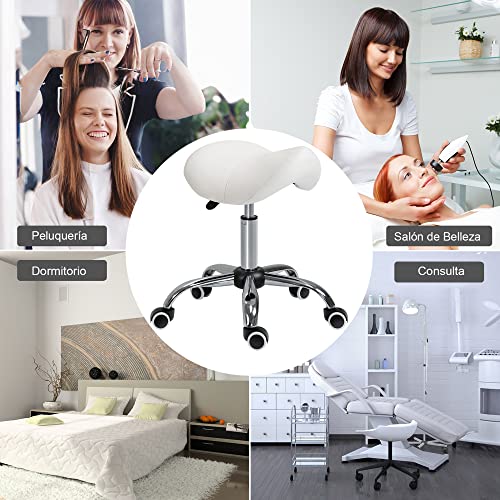 HOMCOM Silla Trabajo Taburete Ruedas Giratorias Taburete Cosmetica Dentista Peluqueria Color Beige