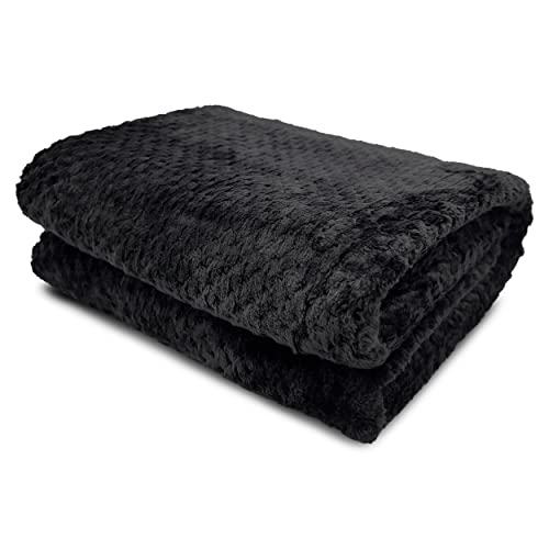 HTE Manta Suave de Microfibra 130 X 160 cm Individual para Sofá, Sillón,Cama, para Adultos y Niños (Negro)