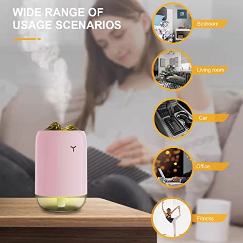 humidificador bebes mocos silencioso usb Difusor aceites esenciales con 7 colores luz de Noche 2 modi para bebes hogar, oficina,planta (Rosa)