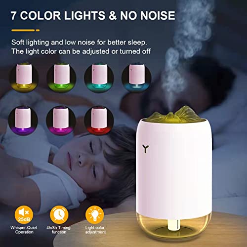 humidificador bebes mocos silencioso usb Difusor aceites esenciales con 7 colores luz de Noche 2 modi para bebes hogar, oficina,planta (Rosa)