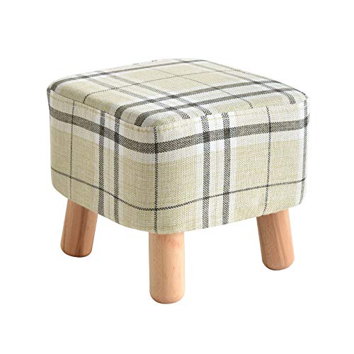 IBUYKE Taburete bajo, Taburete de Tapizado en Esponja con Patas de Madera Maciza, Tapa Desmontable Asiento Acolchado de Lino Square Rayas Verdes RF-BD019