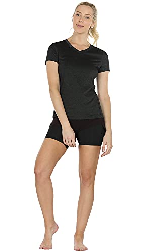 icyzone Camiseta de Deportiva de Manga Corta para Mujer, Pack de 3 (L, Negro/Gris/Blanco)