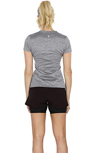 icyzone Camiseta de Deportiva de Manga Corta para Mujer, Pack de 3 (L, Negro/Gris/Blanco)