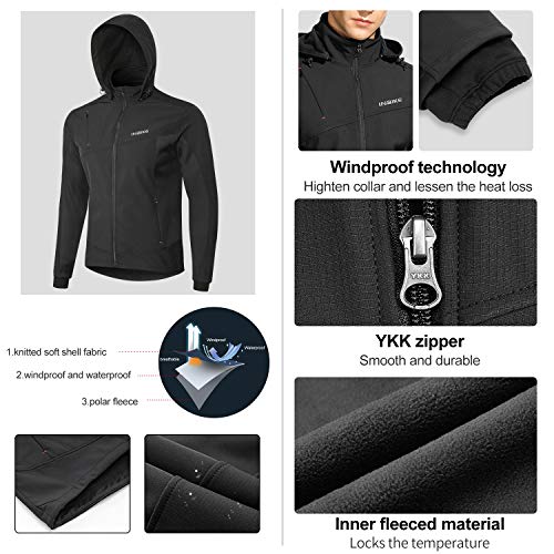 INBIKE Chaqueta Cortavientos Softshell Cálida Para Invierno Cazadora Resistente Al Viento y Agua Con Capucha Extraíble y Forro Polar Suave Para Trekking Senderismo Escalada Ciclismo Running(XL)