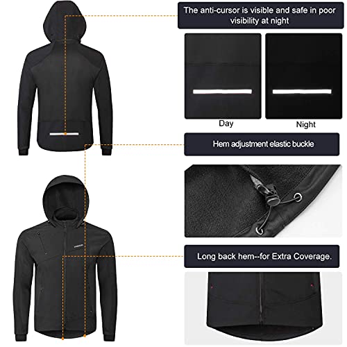 INBIKE Chaqueta Cortavientos Softshell Cálida Para Invierno Cazadora Resistente Al Viento y Agua Con Capucha Extraíble y Forro Polar Suave Para Trekking Senderismo Escalada Ciclismo Running(XL)