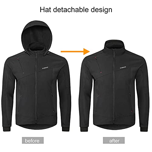 INBIKE Chaqueta Cortavientos Softshell Cálida Para Invierno Cazadora Resistente Al Viento y Agua Con Capucha Extraíble y Forro Polar Suave Para Trekking Senderismo Escalada Ciclismo Running(XL)