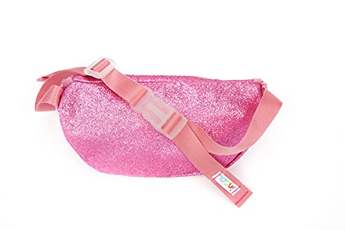 INCA. Riñonera niña Infantil. Divertida Bandolera con Brillantina Rosa y Cremallera y Cintas en Rosa Pastel. Bolso de Hombro Cruzado Brillante para niña