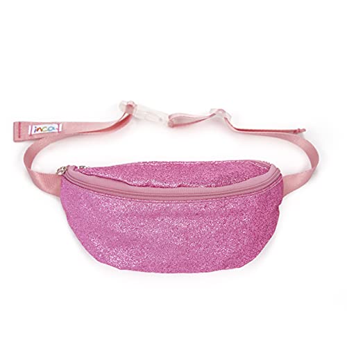 INCA. Riñonera niña Infantil. Divertida Bandolera con Brillantina Rosa y Cremallera y Cintas en Rosa Pastel. Bolso de Hombro Cruzado Brillante para niña