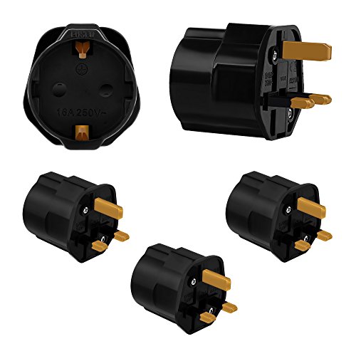 Incutex 3X adaptadores de Viaje UK, GB, Inglaterra Schuko, 2 Patas Europa hacia 3 Patas RU, Negro