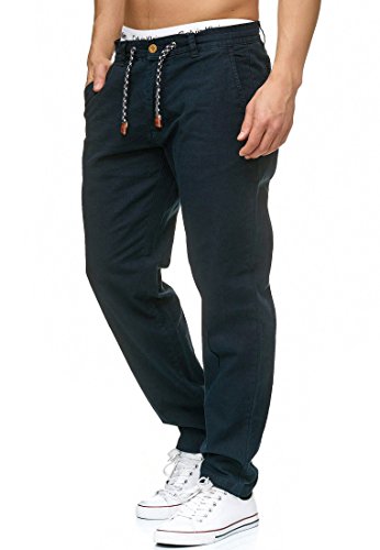 Indicode Caballeros Veneto Pantalones De Tela En 55% Lino Y 45% Algodón 4 Bolsillos | Largo Deportivo Regular Fit Pantalón Moderno Cómodo Tiempo Libre para Hombres Navy XL