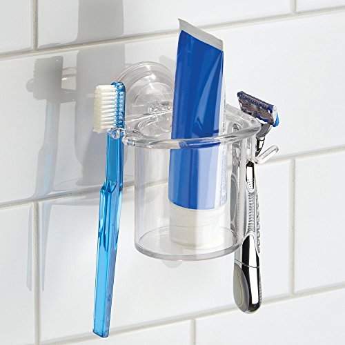 InterDesign - Power Lock - Organizador de cepillos de dientes y maquinitas de afeitar, con ventosa; para cubículo de ducha, espejo - Claro