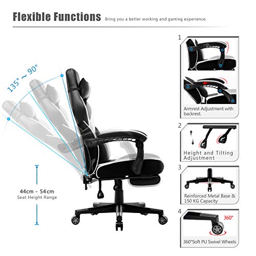 IntimaTe WM Heart Silla Gaming con Respaldo Alto, Silla Ergonómica de Juego, Silla Giratoria, Almohadillas y Reposapiés (Gris)