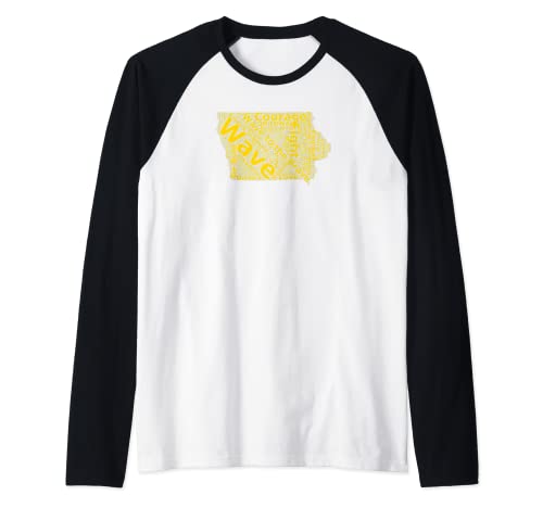 Iowa Wave to the Brave enfermo Niños Palabra Nube Camiseta Manga Raglan