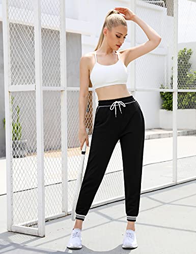 Irevial Pantalones Chándal Mujer Largos Pantalones Deportivos Casuales Pantalon Jogger Mujer con Bolsillos y Cordón Sweatpants para Fitness Yoga Correr Negro, S