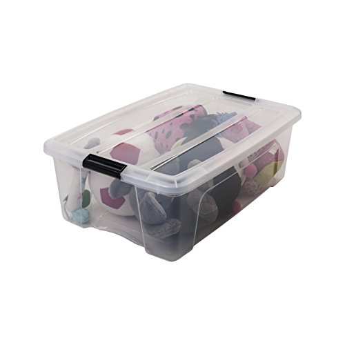 Iris Ohyama, Juego de 3 Cajas de Almacenamiento, 30 L, con Cierre a Presión, Apilable, Sala de Estar, Dormitorio, Garaje - New Top Box Ntb-30 - Transparente