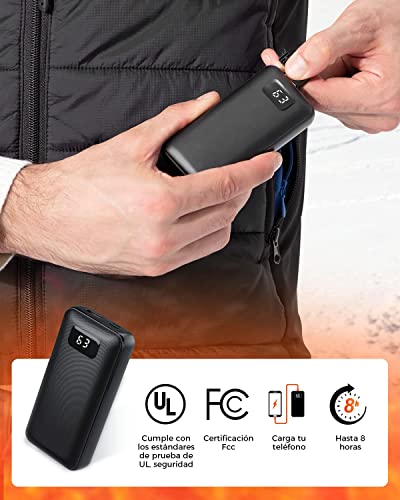 ISSYZONE Chaleco Calefactable Mujer Hombre, Chaleco Térmico Eléctrico 9600 mAh, Chalecos Calefactables con Carga USB y 3 niveles de Calor para Motocicleta Esquí Pesca Camping Senderismo