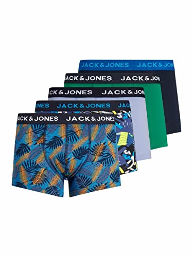 Jack & Jones Jacsummer Print Trunks-Pack de 5 Unidades Bóxer, Amarillo/Detalle: Azul Marino con Estampado de Mariposas, Negro Iris Y Verde, S para Hombre