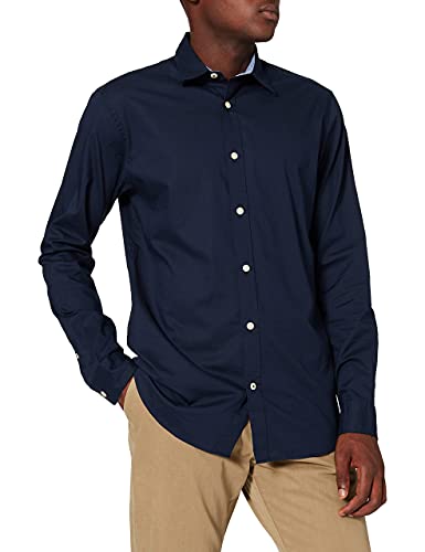 Jack & Jones JJEPLAIN AOP Shirt L/S STS Camisa, Azul Marino, Ajustado, S para Hombre