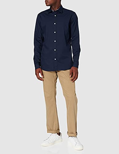 Jack & Jones JJEPLAIN AOP Shirt L/S STS Camisa, Azul Marino, Ajustado, S para Hombre