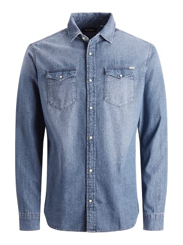 Jack & Jones Jjesheridan Shirt L/s Camisa Vaquera, Azul (Medium Blue Denim Fit:Slim), Hombre