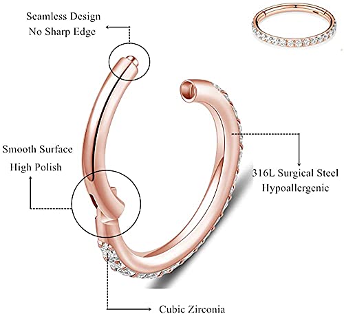 JeweBella 16G 6/8/10MM Acero Qirurgico Body Piercing Helix Segmento Clicker Clear CZ Pavimentado Cartílago Pendientes Aro Tragus Daith Nariz Piercing para Mujer Hombre