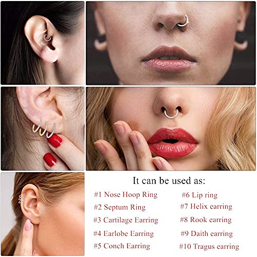 JeweBella 16G 6/8/10MM Acero Qirurgico Body Piercing Helix Segmento Clicker Clear CZ Pavimentado Cartílago Pendientes Aro Tragus Daith Nariz Piercing para Mujer Hombre