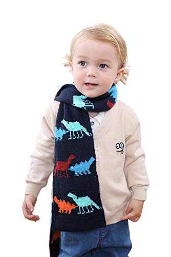 JinBei Gorros de Punto Bufanda para Niños, Sombrero Tejido Conjunto Niño Impresión de Dinosaurio Armada Sombrero y Bufanda Otoño Invierno Calentar Bebe a Prueba de Viento 2-8 años