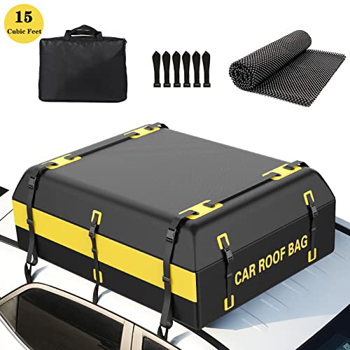 JOBYNA Bolsa de Techo de Automóvil 425L, 100% Impermeabl Cofre Techo Coche para Todos los Automóviles con o sin Estante con Alfombrilla Antideslizante, 6 Ganchos de Puerta, Bolsa de Almacenamiento