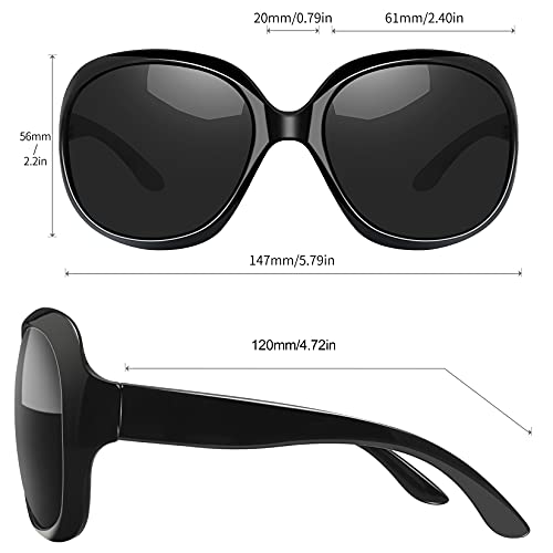 Joopin Gafas de Sol Mujer Moda Polarizadas Protección UV400 de Gran Tamaño Gafas de Sol Señoras (Negro de la moda)