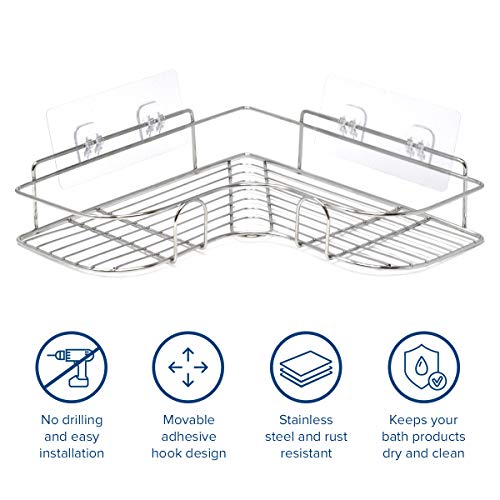 Juego de 2 estanteria baño con almacenamiento en cromo plateado | Estanteria ducha esquina de 36 x 12 x 6 cm | Organizador de ducha estanteria baño sin taladro fácil instalación