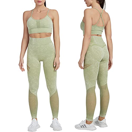 JULY'S SONG Conjunto de Ropa Deportiva para Mujer 2 Piezas Seamless Sujetador Deportivo y Leggings Cintura Alta Elásticos Verano Fitness Deporte Chándales para Gimnasia, Yoga, Jogging