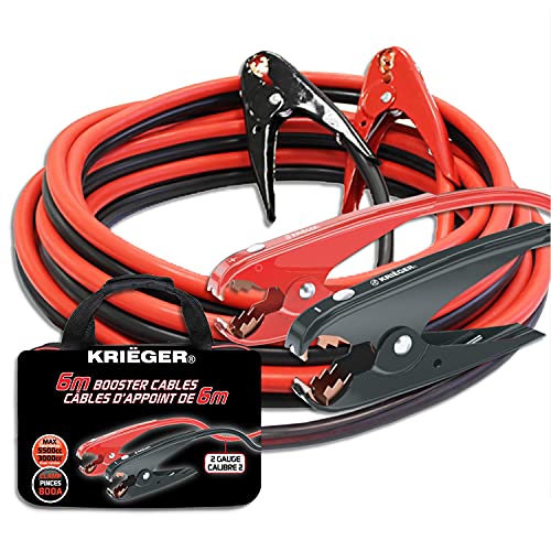 K KRIËGER Cables de Arranque Krieger, 6 Metros, Pinzas de 800Amp, 35mm², Ideal para Bateria de Coches, Motocicletas, Camiones Gasolina/Diesel – Incluye Bolsa de Almacenamiento