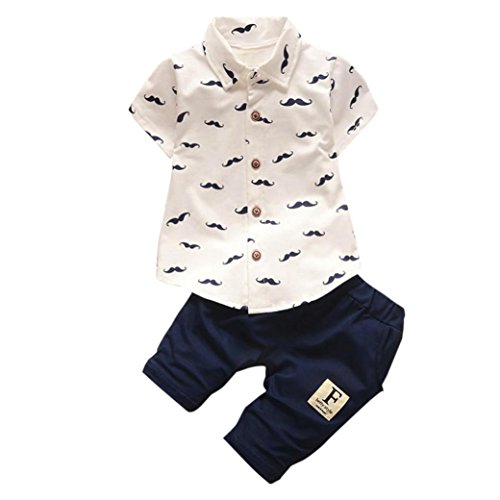 K-youth Ropa Bebe Niños Verano, 2PC/Conjunto Bebe Niño Ropa Bebe Recien Nacido Niños Manga Corta Camiseta Barba Estampado T-Shirt Tops y Pantalones Conjunto de Ropa 0-24 Mes (Blanco, 0-6 Meses)