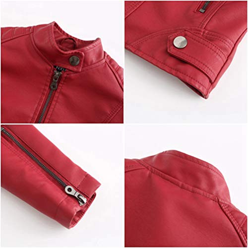 Kaiyei Chaquetas de PU Cuero Sintetico Mujer Slim Fit Fina Cuello Alto Primavera Otoño Manga Larga Elegante Jacket Cortas Cazadora Biker con Cremalleras Rojo L