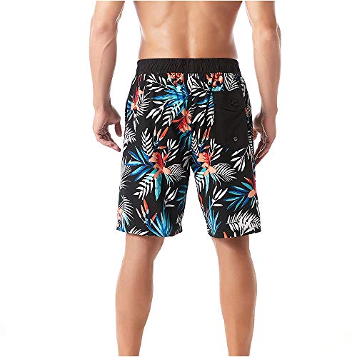 KASEBAY Pantalones cortos de playa para hombre, de secado rápido, trajes de baño para tabla de baño, pantalones de surf casuales con bolsillo, Hoja blanco-negra., XL