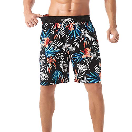 KASEBAY Pantalones cortos de playa para hombre, de secado rápido, trajes de baño para tabla de baño, pantalones de surf casuales con bolsillo, Hoja blanco-negra., XL