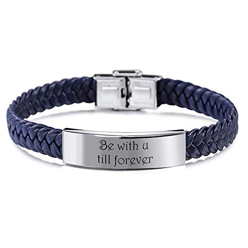 KAULULU Pulseras Cuero Hombre Mujer Personalizadas con Pareja Nombres Pulsera para Papa Bff Regalos Cumpleaños para Hombres Mujer (Blue)