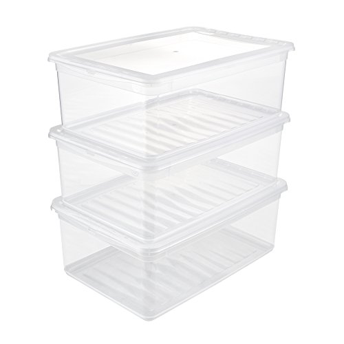 keeeper BEA Set Cajas de almacenaje 3x11 L, Plástico, Natural Transparente, 39 x 26.5 x 14 cm, PP