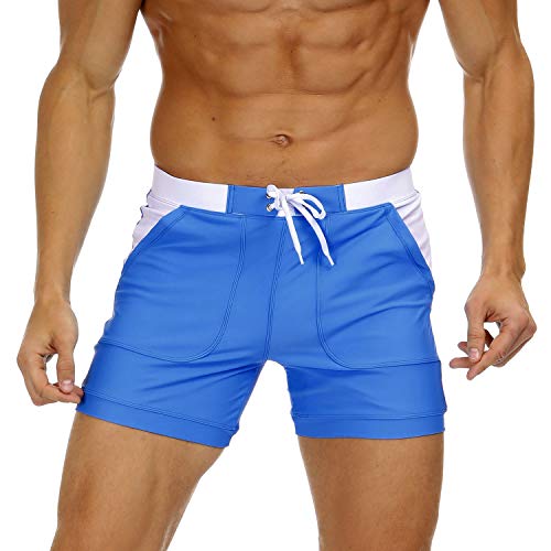 KEFITEVD Pantalones Cortos de baño para Hombres Pantalones Cortos de baño de baño Pantalones de baño Pantalones Cortos de Surf elásticos Verano Azul Claro 36