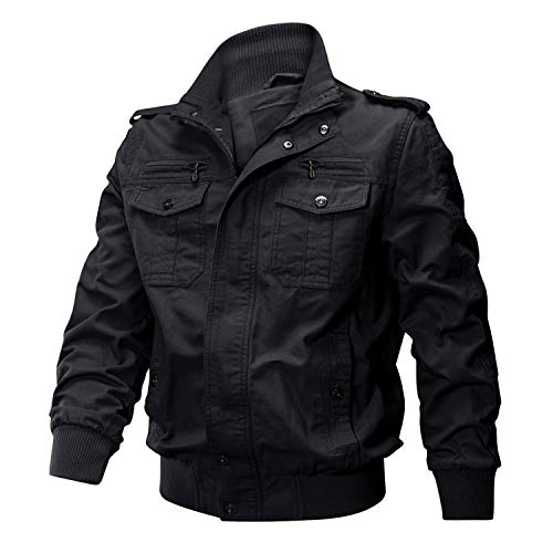 KEFITEVD Transition Jacket Men Cargo Spring Flight Jacket Dentro del Bolsillo con Cremallera Pilot Parker cálido a Prueba de Viento Negro M