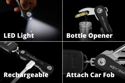 KeySmart Pro - Llavero Compacto con Linterna LED y Tecnología Smart Tile. Rastrea Tus Llaves y teléfono extraviado con Bluetooth (hasta 10 Llaves, Negra)