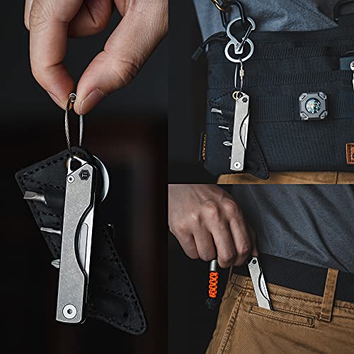 KeyUnity KK01 Navaja plegable de titanio, navaja de bolsillo EDC de utilidad con hoja reemplazable n. ° 24, para caza al aire libre, camping, pesca, senderismo para hombres y mujeres (KK01)