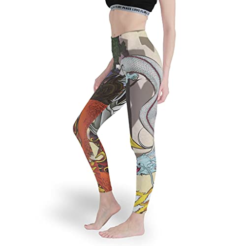 kikomia Pantalones de yoga Mythos Animales Dragón Phoenix Tiger Tortuga Yoga Leggings para Mujeres Elásticos Gym Leggings White Large