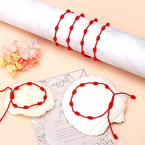 KINBOM 6 Piezas Cábala Pulsera de Hilo Rojo con 7 Nudos, Buena Suerte, Ajustable para Mujeres, Niñas, Amigos, Familia, Verano