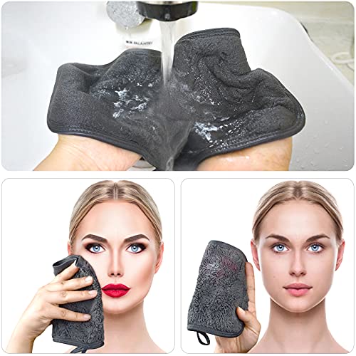 KinHwa Toalla para desmaquillar y limpiadora Facial Make-up paño de Limpieza Facial Make up Remover Cloth se sólo USA con Agua 15 cm x 30cm 6 Unidades Gris