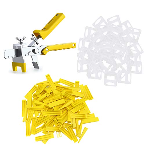 Kit de Sistema de Nivelación de Baldosas, 300 lengüetas de1.5 mm, 100 Cuñas Niveladoras para Suelo, 1 Alicate, lengüetas para azulejos con un grosor de 3 a 12 mm.