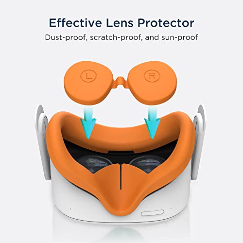 KIWI design Almohadilla Facial de Silicona Mejorada para Oculus Quest 2 con Protector de Lente, Accesorios de Repuesto (1 Juego, Naranja)